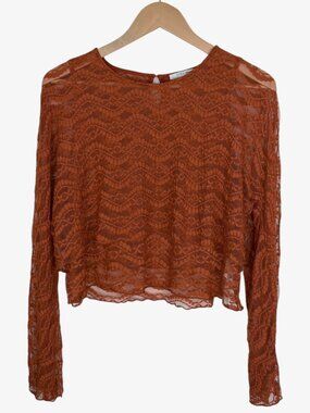 ZARA TRAFALUC Long Sleeve Two Tier Lace Crop Top - Burnt Orange - Size L